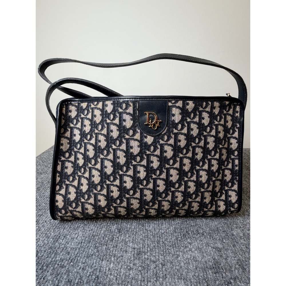 Vintage Christian Dior Trotter Oblique Shoulder Bag Made in France 11"